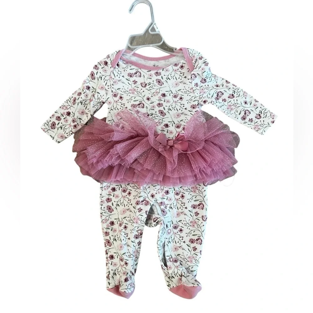 Baby Essentials Floral Tutu Onesie Footie 6 months